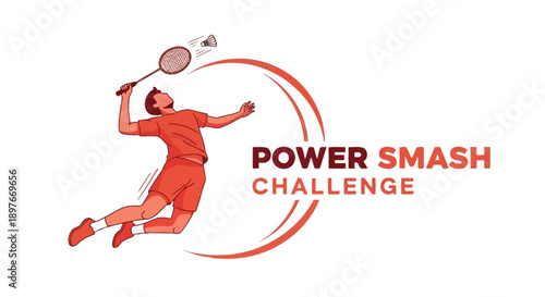 Dynamic Badminton Player Executing A Powerful Smash Shot During A Competition Event