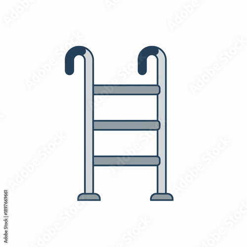 Simple flat vector illustration of a swimming pool ladder viewed from the side, minimal style, solid colors, isolated on white background