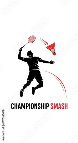 Dynamic Badminton Player Executing Powerful Championship Smash
