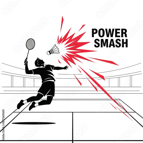 Dynamic Badminton Player Executing Powerful Smash Shot On Court