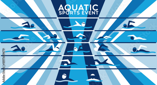 Dynamic Aquatic Sports Event Illustration with Swimmers Competing