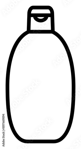 Minimalist line art icon of a plastic bottle with a fliptop lid, symbolizing personal care and hygiene. Perfect for beauty, skincare, and bathroom design projects or app interface icons.