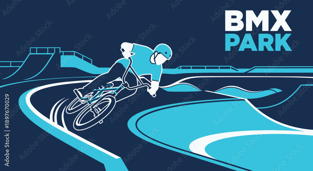 Fototapeta premium Dynamic Bmx Rider Navigating A Vibrant Bike Park