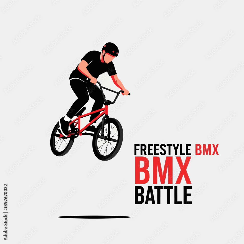 Fototapeta premium Dynamic BMX Rider Performing Aerial Stunt Against Modern Backdrop: Adventure and Sports