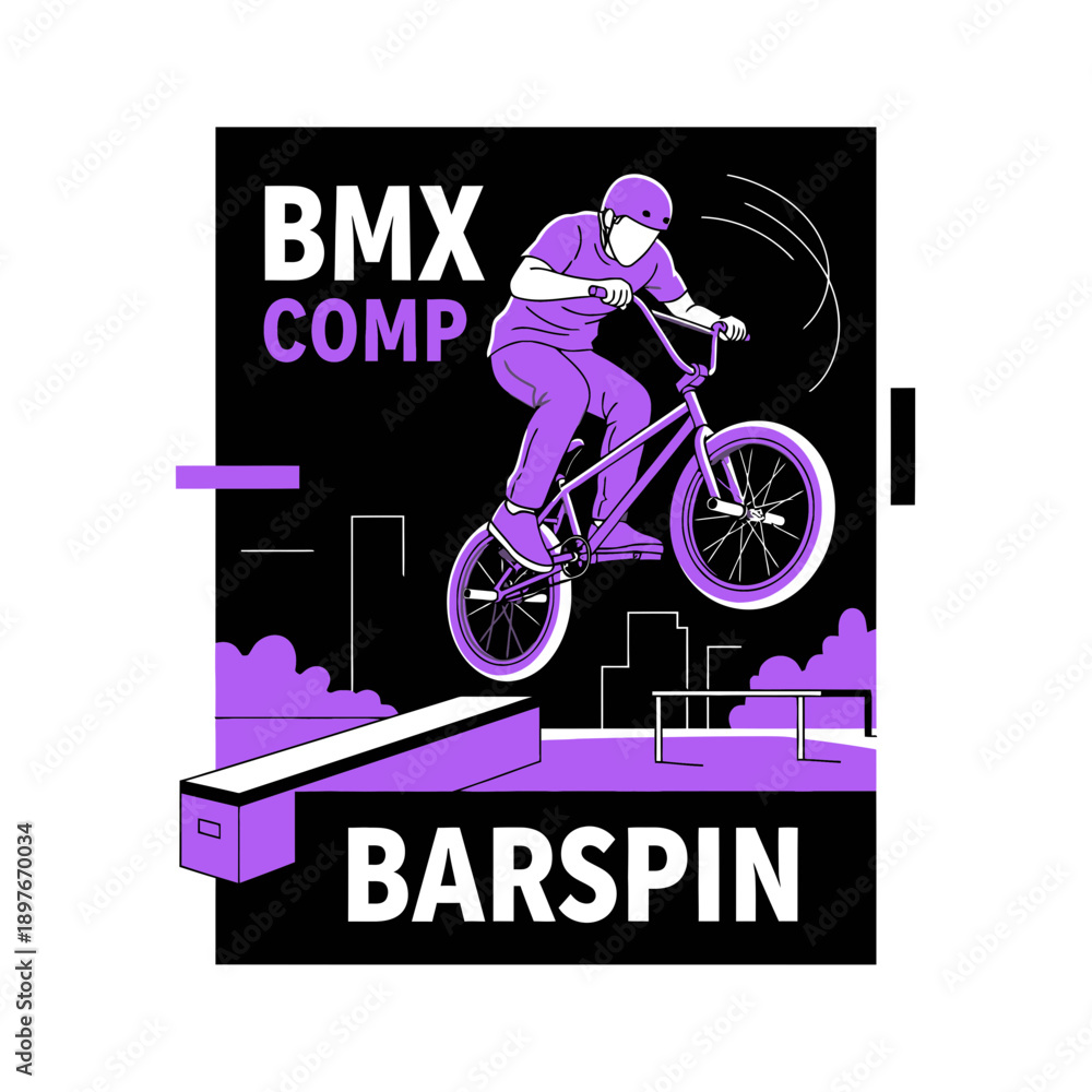 Fototapeta premium Dynamic Bmx Rider Performing Exciting Barspin Trick During Competition