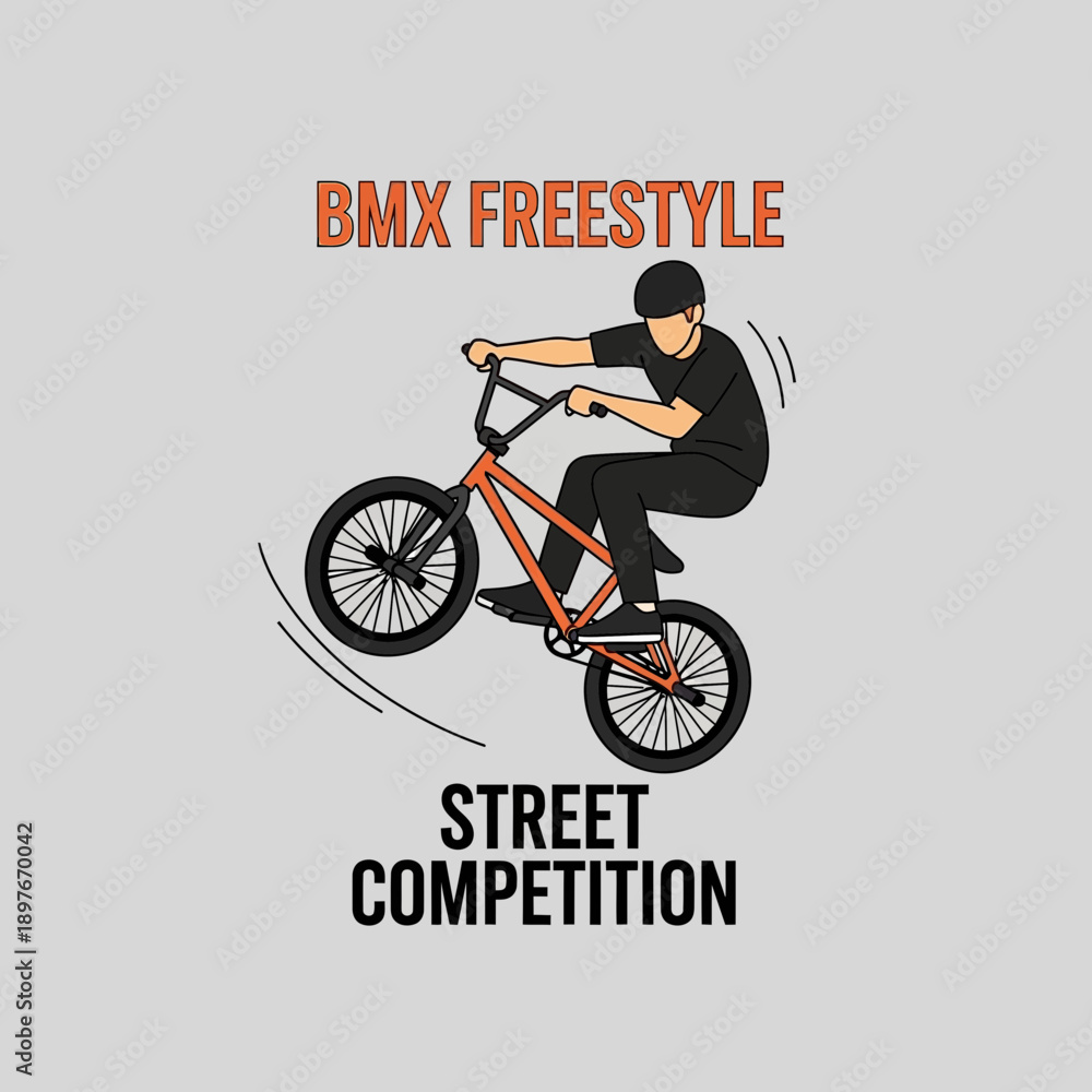 Naklejka premium Dynamic Bmx Rider Performing Extreme Street Freestyle Competition Tricks