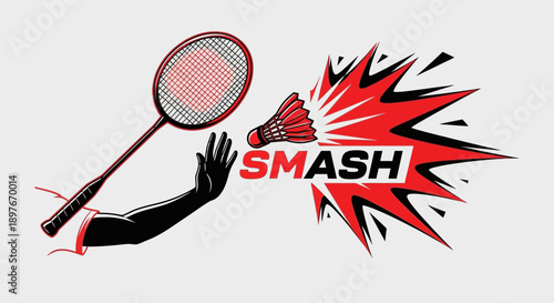 Dynamic Badminton Smash Action With Racket and Shuttlecock Exploding