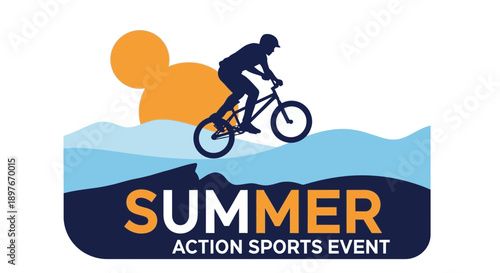 Dynamic BMX Rider Performing A Jump Against A Vibrant Summer Sky With Text