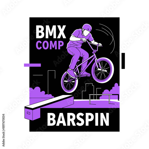 Dynamic Bmx Rider Performing Exciting Barspin Trick During Competition