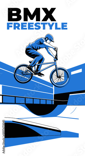 Dynamic Bmx Rider Performing Extreme Freestyle Tricks on a Ramp Structure