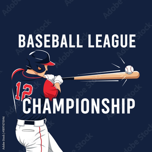 Dynamic Baseball Player Hitting Ball During Championship Game in Vibrant Illustrated Design