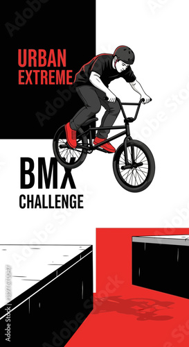 Dynamic Bmx Rider Performing Extreme Stunts In Urban Environment Action Shot