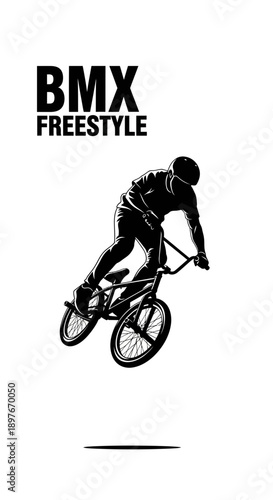 Dynamic BMX Rider Performing Freestyle Stunt in Black and White Silhouette Design Concept