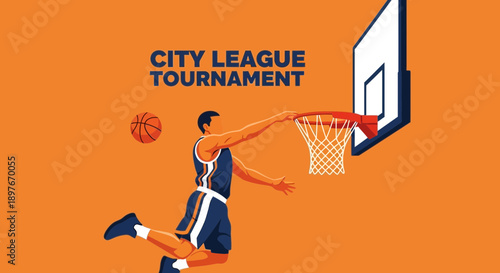 Dynamic Basketball Dunk In City League Tournament Graphic