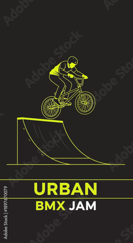 Dynamic BMX Rider Performing Stunt in Urban Environment, Street Art Illustration Design