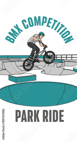 Dynamic Bmx Rider Performing Tricks In Skatepark Competition Scene