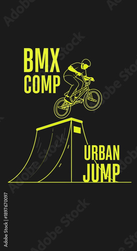 Dynamic Bmx Competition Athlete Performing Urban Ramp Jump Exciting Action Sport Visual