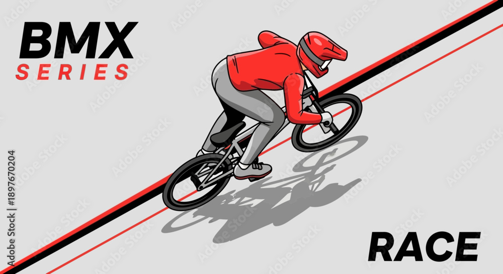 Naklejka premium Dynamic Bmx Race Illustration With Rider And Track Graphics