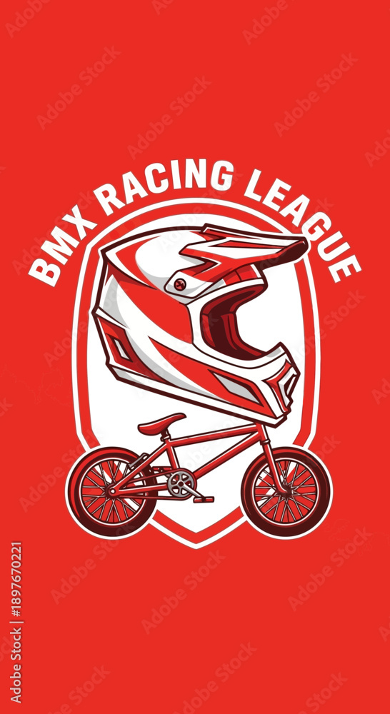 Obraz premium Dynamic BMX Racing League Emblem With Helmet And Bicycle Graphic