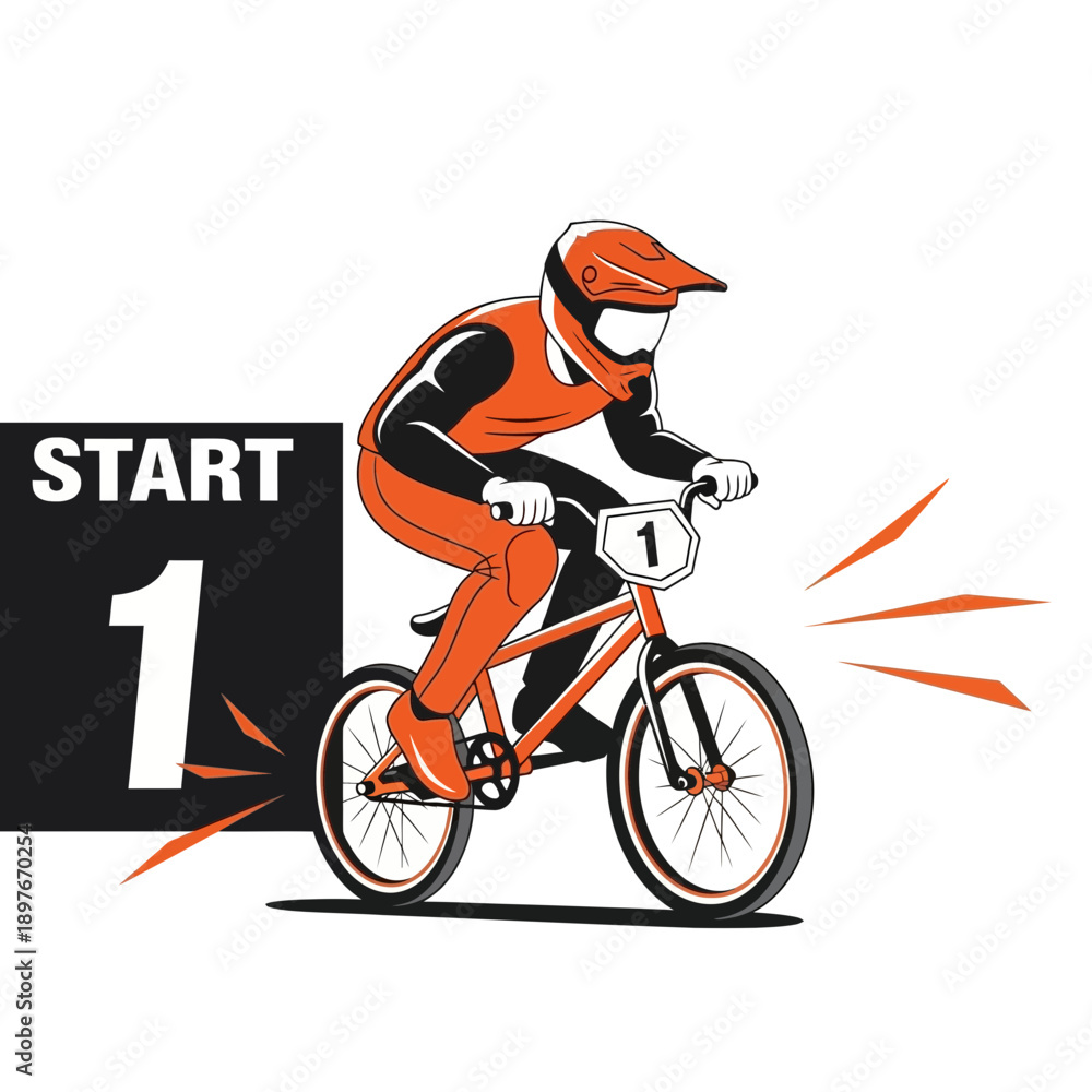 Obraz premium Dynamic BMX Rider Accelerates From Start Line Competition Fun
