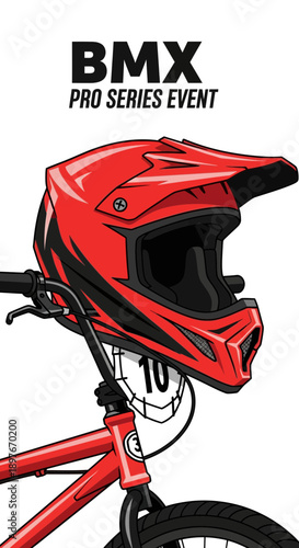 Dynamic Bmx Pro Series Event Helmet And Bike Illustration For Action Sports Enthusiasts