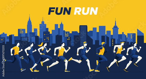 Dynamic City Marathon Event Fun Run With Diverse Athletes Running