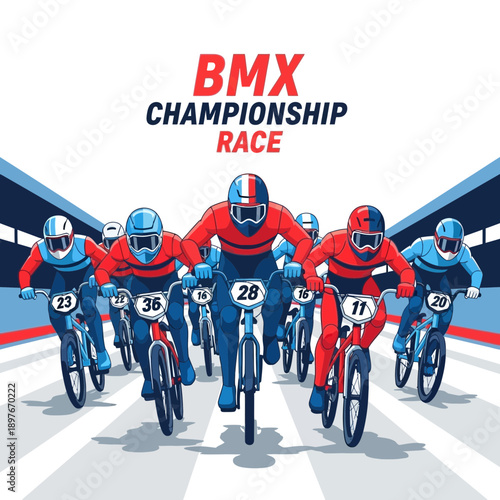 Dynamic BMX Racing Championship Competition Athletes Vying for Victory on Track