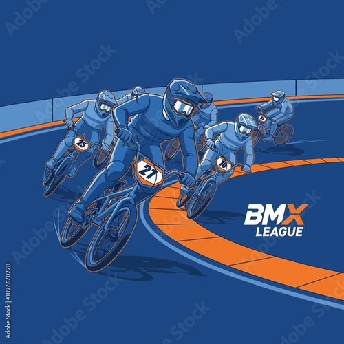 Dynamic BMX Racing Competition Graphic With Cyclists And Track Illustration