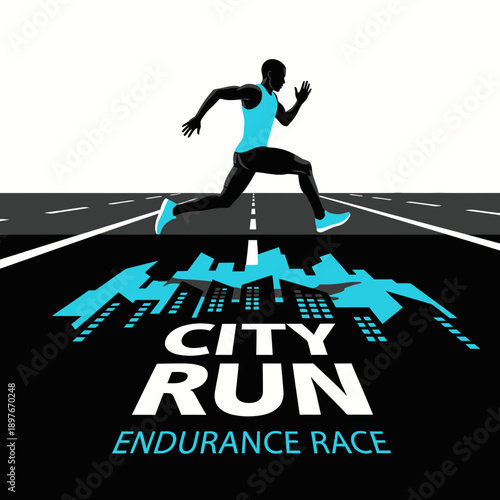 Dynamic City Run Endurance Race Athleticism And Urban Landscape Illustration