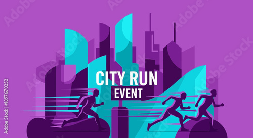 Dynamic City Run Event Silhouette Graphics For Active Lifestyle Promotions