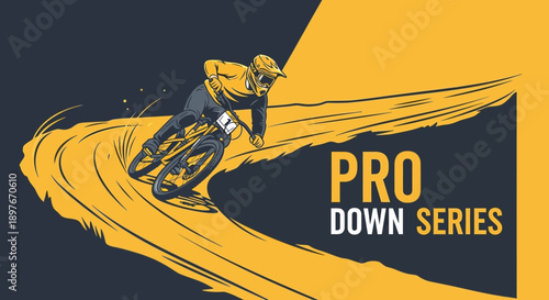 Dynamic Downhill Mountain Biker Action Extreme Sport Illustration Pro Rider
