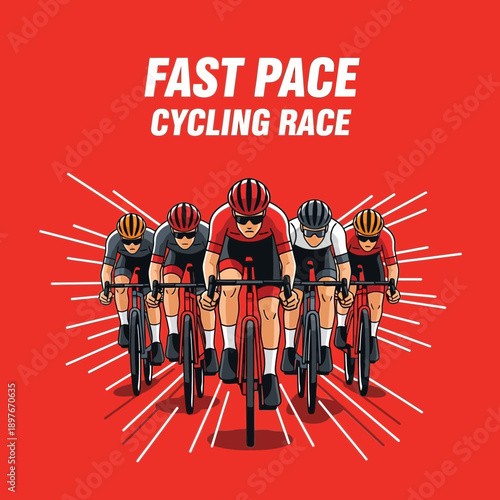 Dynamic Cycling Race Depiction Illustrating Speed and Athleticism on Crimson Background
