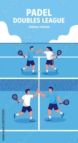 Dynamic Duo Tennis Doubles Match Celebration Winning Point Victory High Five In Game Action