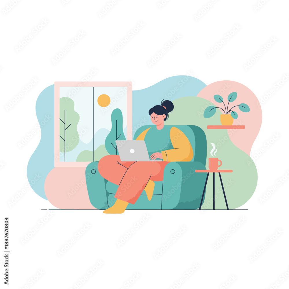 Obraz premium Work from home flat illustration of remote worker lifestyle