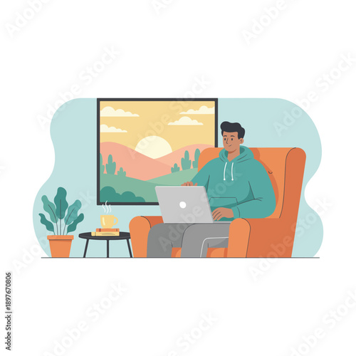 Work life balance flat illustration of employee relaxing