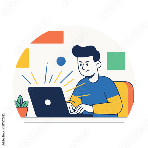 Focused office worker productivity flat vector illustration