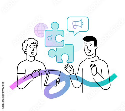 Set of illustrations people are holding a workshop. Workflow, growth, graphics. Business development, milestones, start-up. linear illustration Icons infographics. Landing page site print poster. Line