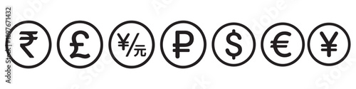 Global Currency Symbols Icon Set. Minimalist Financial Vector Illustration.