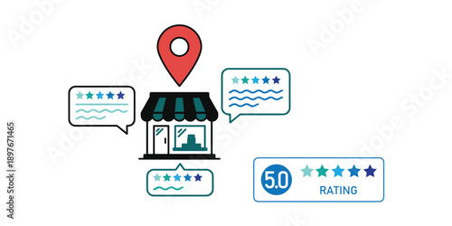 Local Business Reviews and Map Location Rating Icon Customer Feedback and Store Visibility Concept.