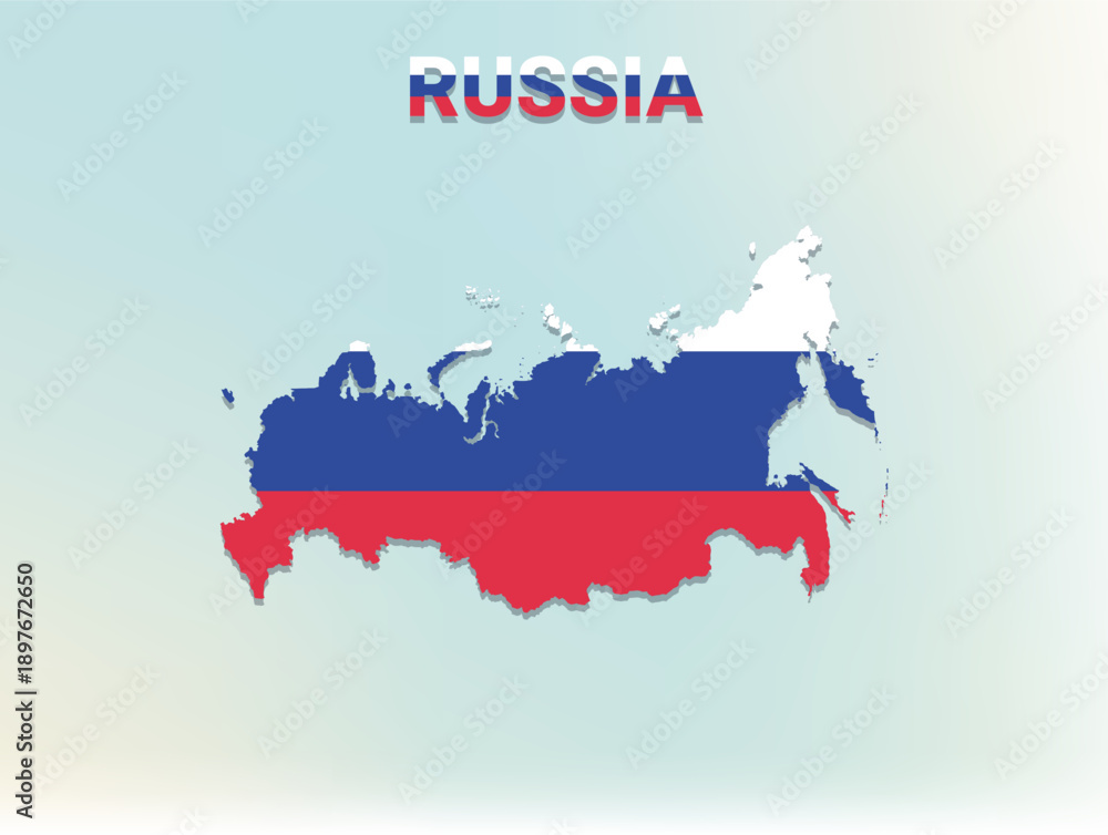 Fototapeta premium A modern flat illustration of the map of Russia filled with the national flag of Russia