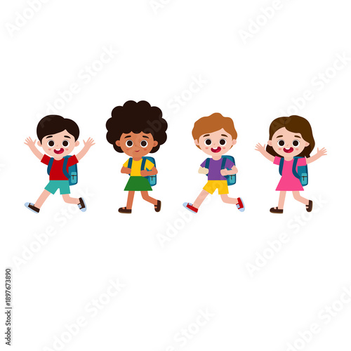 Children Crossing Street on Zebra Crossing cute cartoon element illustration