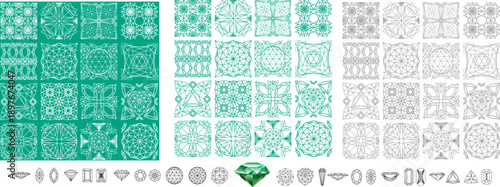 Seamless Gemstone Lattice Patterns Emerald Green