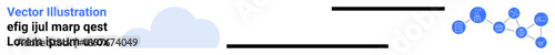 Data technology, cloud computing, digital networks, information exchange, system architecture, internet infrastructure. Abstract cloud linked to digital nodes. Cloud computing and digital networks