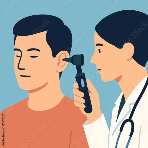 Ear Examination Flat Vector Illustration