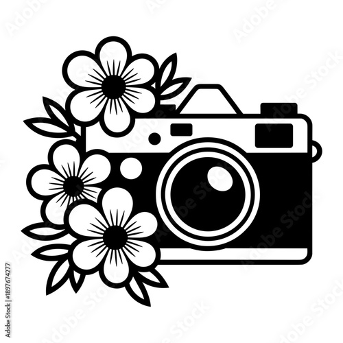 vintage photo camera with flowers