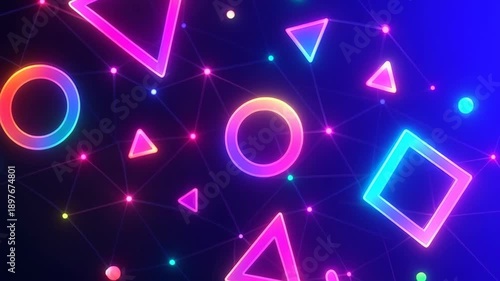 Abstract Geometric Neon Shapes: A vibrant and modern abstract composition showcasing neon geometric shapes connected by glowing lines, creating a sense of energy and digital aesthetics.