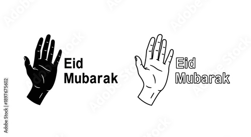 Eid Mubarak hand icon with text, greeting, celebration, Islam vector