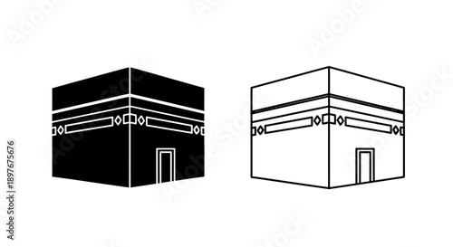 Kaaba Icon: Black Silhouette and Outline Illustration