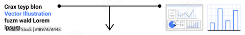 Horizontal line connects text area with two visual data charts, including bar graph and pie chart. Ideal for analytics, data presentation, dashboard creation, user interface design, report summaries