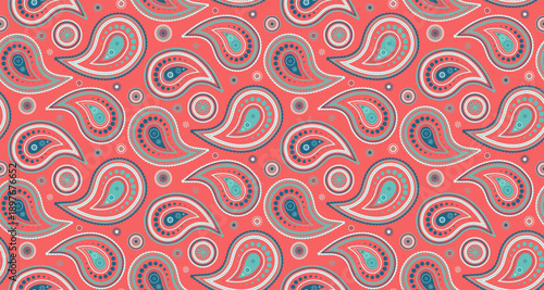 Romantic mandala with orient Indian cucumber. Springtime persian to classic paisley. Endless awesome of repetition elegance.